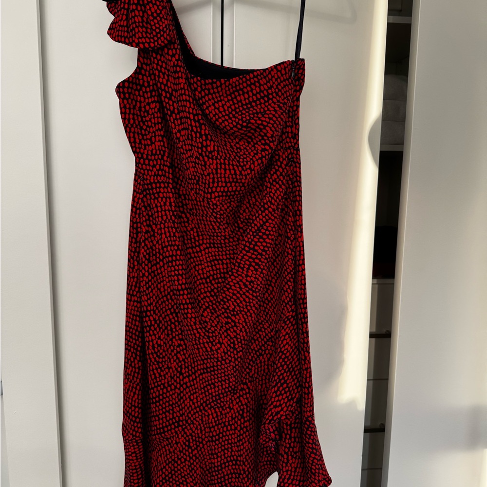Club Monaco One-Shoulder Dress in Red and Dark Blue/Black - Picture 2 of 7